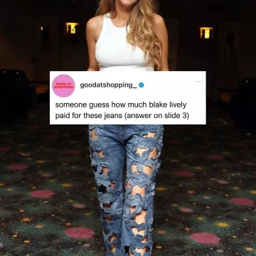 Blake Lively Outfits : Jeans découpés en denim bleu portés lors de la première mondiale de It Ends With Us en juin 2024