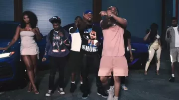 Rick Owens DRKSHDW Dark Coral Pink 'Level' T-Shirt worn by Fivio Foreign in FIVIO FOREIGN - SUVY THEATERS (Official Video)
