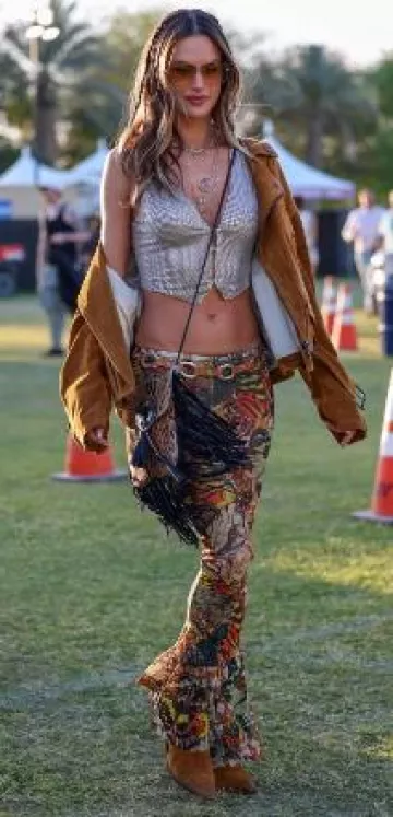 R13 Ankle Cowboy Boots in Light Brown worn by Alessandra Ambrosio at Coachella Music Festival on April 13, 2024