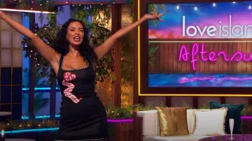 Alaia Mon Coeur Est A Papa Dress worn by Maya Jama as seen in Love Island: Aftersun (S11E01)