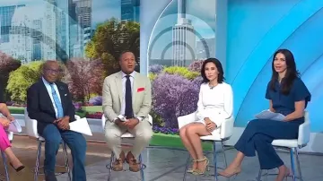 Sam Edelman Luella Ankle Strap Sandals In Pistachio Se worn by Vicky Nguyen as seen in Today on June 21, 2024