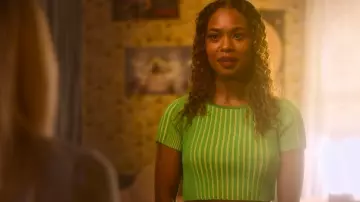 Simon Miller Cyclone Baby Ribbed Knit Crewneck Cropped worn by Faran Bryant (Zaria Simone) as seen in Pretty Little Liars: Original Sin (S02E07)