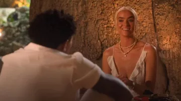 Pretty Little Thing Cream Textured Frill Maxi Dress worn by Elys Hutchinson as seen in Perfect Match (S02E10)