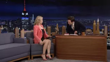 Mary Lynn Rajskub Outfits: she is wearing Alexander McQueen Salmon Pink Heels in The Tonight Show Starring Jimmy Fallon TV show on May 17, 2022