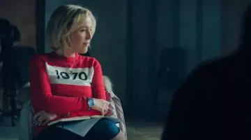 Scoop Movie Outfits: Gillian Anderson is wearing Bella Freud 1970 Jumper to portray Emily Maitlis