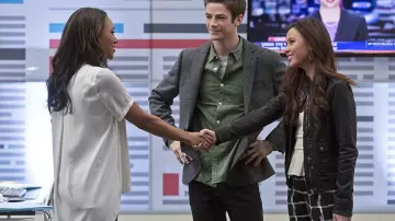 The Flash TV Series Wardrobe: Linda Park (Malese Jow) is wearing Topshop Windowpane Print Crepe Cigarette Pants in season 1, episode 12