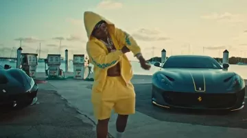 Belenciaga Yellow & Blue Flame Unity Sports Icon Sweatshorts worn by 42 Dugg in 42 Dugg - N.P.O. Feat. Sexyy Red (Official Music Video)