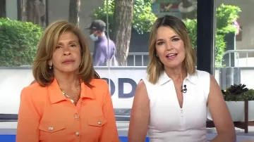 Polo sin mangas con cremallera y cremallera Akris Punto usado por Savannah Guthrie como se ve en Today el 24 de junio de 2024