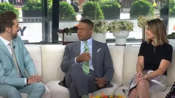 Staud Oaklyn Metallic Faux Leather Skirt worn by Savannah Guthrie as seen in Today on  June 26, 2024