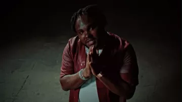 Amiri Red Perforated Leather Baseball Shirt worn by Tee Grizzley in Tee Grizzley - Robbery 7 [Official Video]