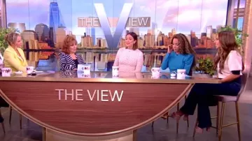 Staud Altea Two-Tone Waffle-Knit Short-Sleeve Polo Sweater worn by Alyssa Farah as seen in The View on June 25, 2024