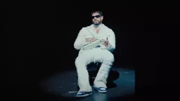 Amiri White & Two-Tone Blue Low 'Skel-Top' Sneakers worn by Anuel AA in Anuel AA, Ozuna, DJ Luian, Mambo Kingz - Razones (Video Oficial)