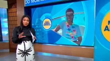 Jupe longue H&M en crème/palmiers portée par Morgan Norwood comme on le voit dans Good Morning America le 26 juin 2024