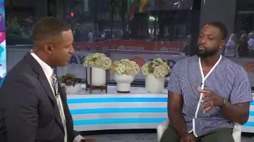 Advisory Board Crystals 1960's Malibu High Gauze Wave Stripe Pj Top worn by Dwyane Wade as seen in Today on  July 1, 2024