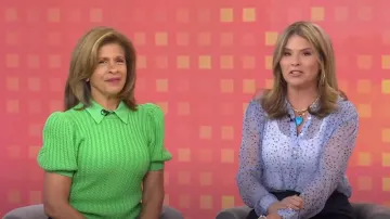 Alice + Olivia Chase Cable-Knit Puff-Sleeve Sweater worn by Hoda Kotb as seen in Today with Hoda & Jenna on July 1, 2024