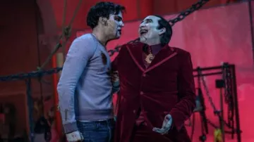 Renfield Movie Outfits: Nicolas Cage is wearing Burgundy velvet suit to portray Dracula