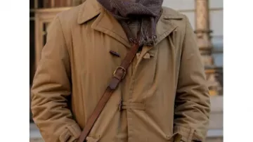 Shirley Movie Outfits: Robert Gottlieb (Lucas Hedges) is wearing Cotton Brown Coat