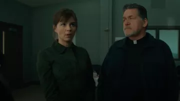 Theory Gloss Lamb Suede Utility Jacket worn by Kristen Bouchard (Katja Herbers) as seen in Evil (S04E06)