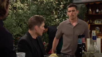 Reiss Murray Short Sleeve Cardigan in Sage worn by Dr. John Finnegan (Tanner Novlan) as seen in The Bold and the Beautiful on July 2, 2024