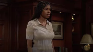 Simhkai Devina Polo Top in Sand worn by Paris Buckingham (Diamond White) as seen in The Bold and the Beautiful on July 3, 2024