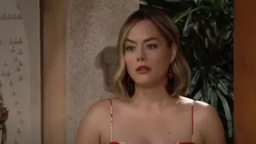 Anthropologie Cherry Drop Earrings worn by Hope Logan ( Annika Noelle) as seen in The Bold and the Beautiful on July 4, 2024