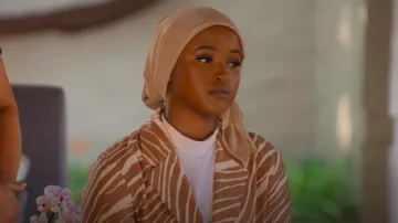 A New Day Single Breasted Linen Blend Blazer Tan Animal Print worn by Muna Abdulahi as seen in The Mole (S02E06)