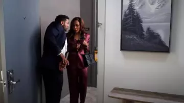 Cinq A Sept Nocturne Dark Pink Purple Alexi Luxe Satin Straight-Leg worn by Andrea 'Andi' Barnes (KJ Smith) as seen in Tyler Perry's Sistas (S07E16)