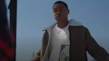 Dior Duncan Grant Oversized Wool Sweater With Embroidered Patch worn by Tariq St. Patrick (Michael Rainey Jr.) as seen in Power Book II: Ghost (S04E05)