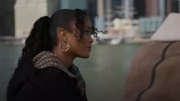 Chanel Metal Enamel CC Square Chain Hoop Earrings Gold White worn by Diana Tejada (LaToya Tonodeo) as seen in Power Book II: Ghost (S04E05)
