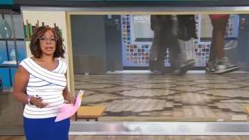 Top milly Bicolor Stripe Off-the-Shoulder usado por Gayle King como se vio en CBS Mornings el 26 de junio de 2024