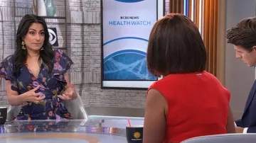 Vestido de Hutch Finn usado por Celine Gounder como se ve en CBS Mornings el 27 de junio de 2024