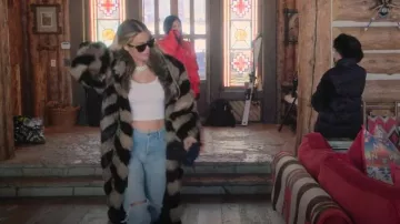 Christian Dior Chevron Zig Zag Stripe Fox Fur Crystal Full Maxi Coat worn by Khloe Kardashian as seen in The Kardashians (S05E07)