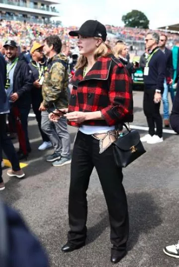 Stella McCartney Embellished Cut-Out Low-Rise Pants worn by Cara Delevingne at F1 Grand Prix of Great Britain on July 7, 2024