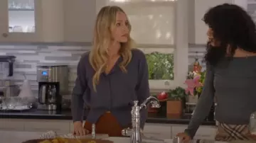 Amomento Navy Shirred Cardigan worn by Laura Fine-Baker (Monet Mazur) as seen in All American (S06E14)