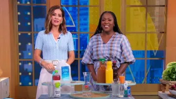 Haut en tricot à chevrons Maje Maximal porté par Rebecca Jarvis comme on le voit dans Good Morning America le 10 juillet 2024