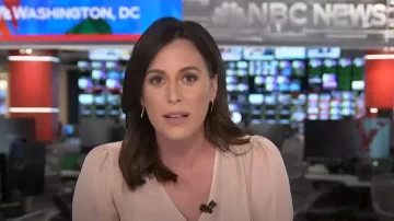 Joie Bolona Poet-sleeve Button-front Silk Blouse worn by Hallie Jackson as seen in Today on July 11, 2024