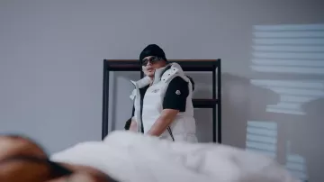Moncler Black Rubber Logo Beanie worn by Jesus Ortiz Paz in Fuerza Regida - Me Jale Pal Antro (Official Video)