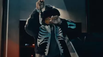 Kapital Black Denim Skeleton Moto Jacket worn by Rylo Rodriguez in Veeze - F.A.F (ft. Rylo Rodriguez) [Official Music Video]