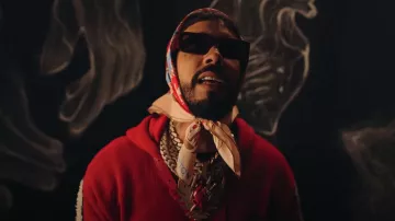 Amiri Red Knit Bone Sleeve Hoodie worn by Anuel AA in ANUEL AA, YOVNGCHIMI - Baby Demon (Video Oficial)