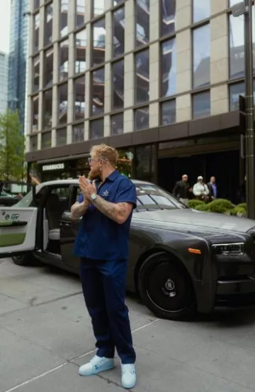 Louis Vuitton x Tyler The Creator Light Blue LV Trainer Sneakers worn by Jake Paul on the Instagram account @jakepaul