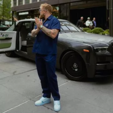 Prada Baltic Navy Blue Slim Pants worn by Jake Paul on the Instagram account @jakepaul