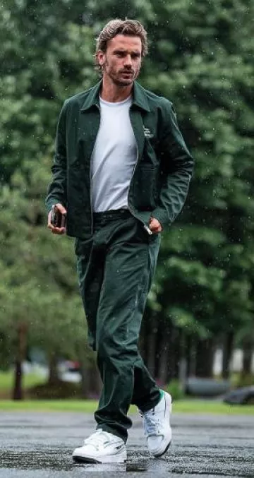 Prada Dark Billiard Green Zip Collared Jacket worn by Antoine Griezmann on the Instagram account @footballerfits