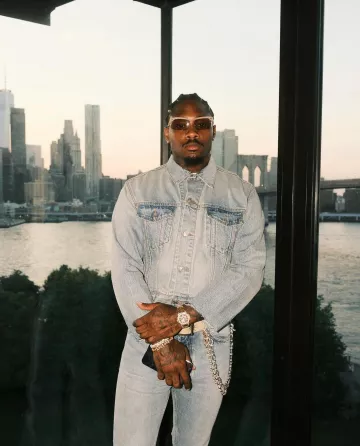 Balenciaga Light Blue Small Fit Denim Jacket worn by Stefon Diggs on the Instagram account @stefondiggs