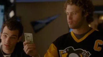 She's Out of My League Outfits: Stainer (T.J. Miller) is wearing NHL Reebok Pittsburgh Penguins Hockey Jersey in the movie