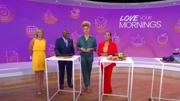 Pantalón estilo pijama estampado de Zara usado por Ally Love como se ve en Today el 18 de julio de 2024