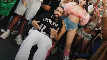 Willy chavarria White Logo Bad Boy Trackpants worn by French Montana in French Montana Fabolous Fivio Foreign - “To The Moon” ( Official Video)