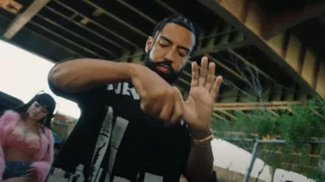 Willy Chavarria Buffalo Crewneck T Shirt worn by French Montana in French Montana Fabolous Fivio Foreign - “To The Moon” ( Official Video)