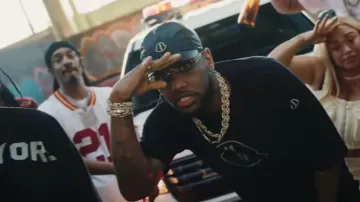 Moncler x Rick Owens Black Nylon Logo Patch Hat worn by Fabolous in French Montana Fabolous Fivio Foreign - “To The Moon” ( Official Video)