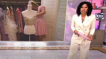 Pantalon Boss Relaxed Fit en coton mélangé flammé porté par Adriana Diaz, comme on le voit dans CBS Mornings le 18 juillet 2024
