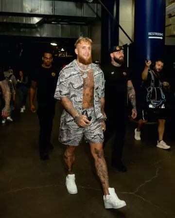 Amiri Grey Wavy Embellished Shorts worn by Jake Paul on the Instagram account @jakepaul